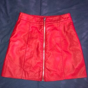 forever 21 red zip up leather skirt